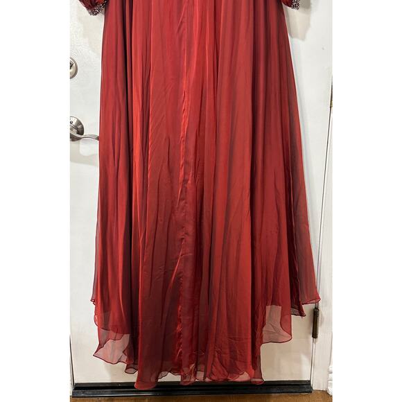 Mac Duggal Red Chiffon Open Sleeve A Line Gown Garnet Size 14 NWT 67414 Romantic - Picture 15 of 16